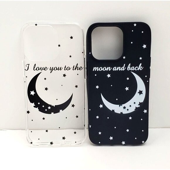 Love You To the Moon & Back iphone 13 Pro black white 2 pack - Picture 1 of 2